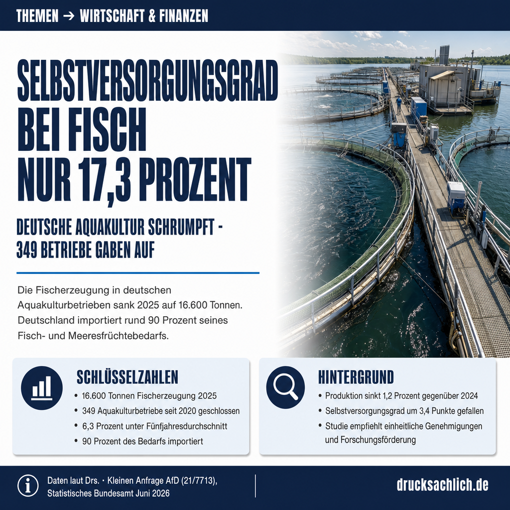 Aquakultur: Selbstversorgungsgrad bei Fisch sinkt auf 17,3 %