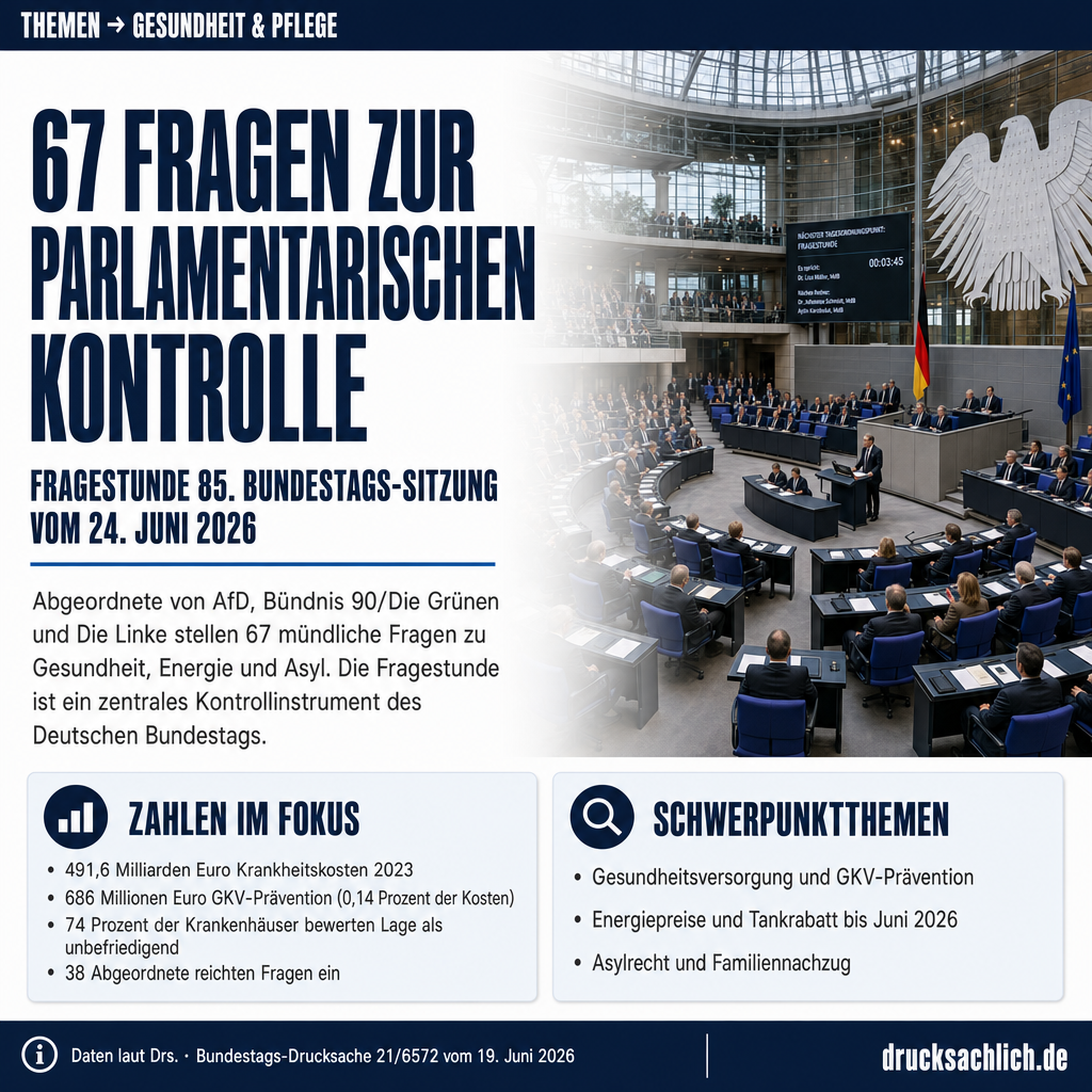 Fragestunde Bundestag: 67 Fragen zur 85. Sitzung