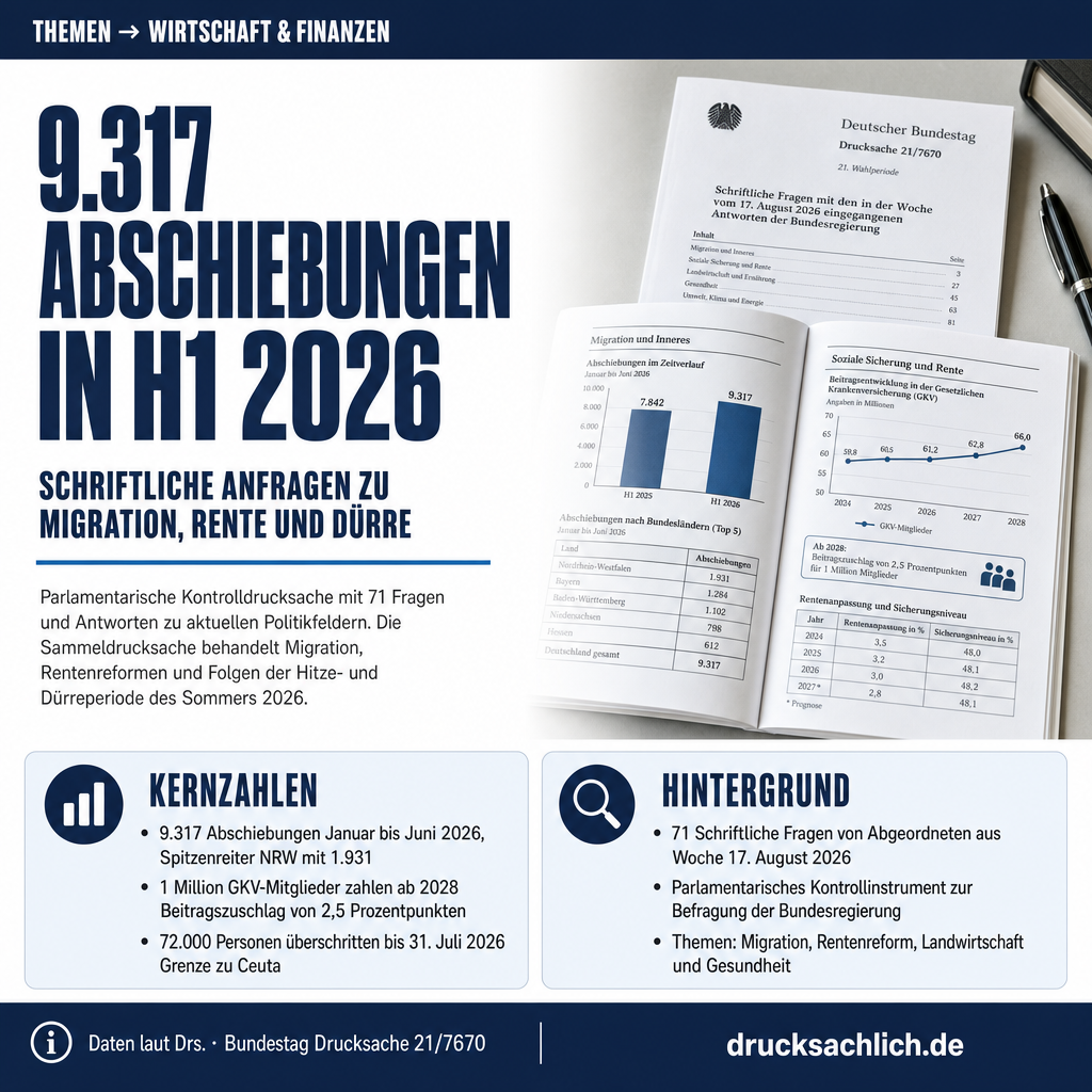 Schriftliche Fragen: Abschiebungen, Rente, GKV und Dürre