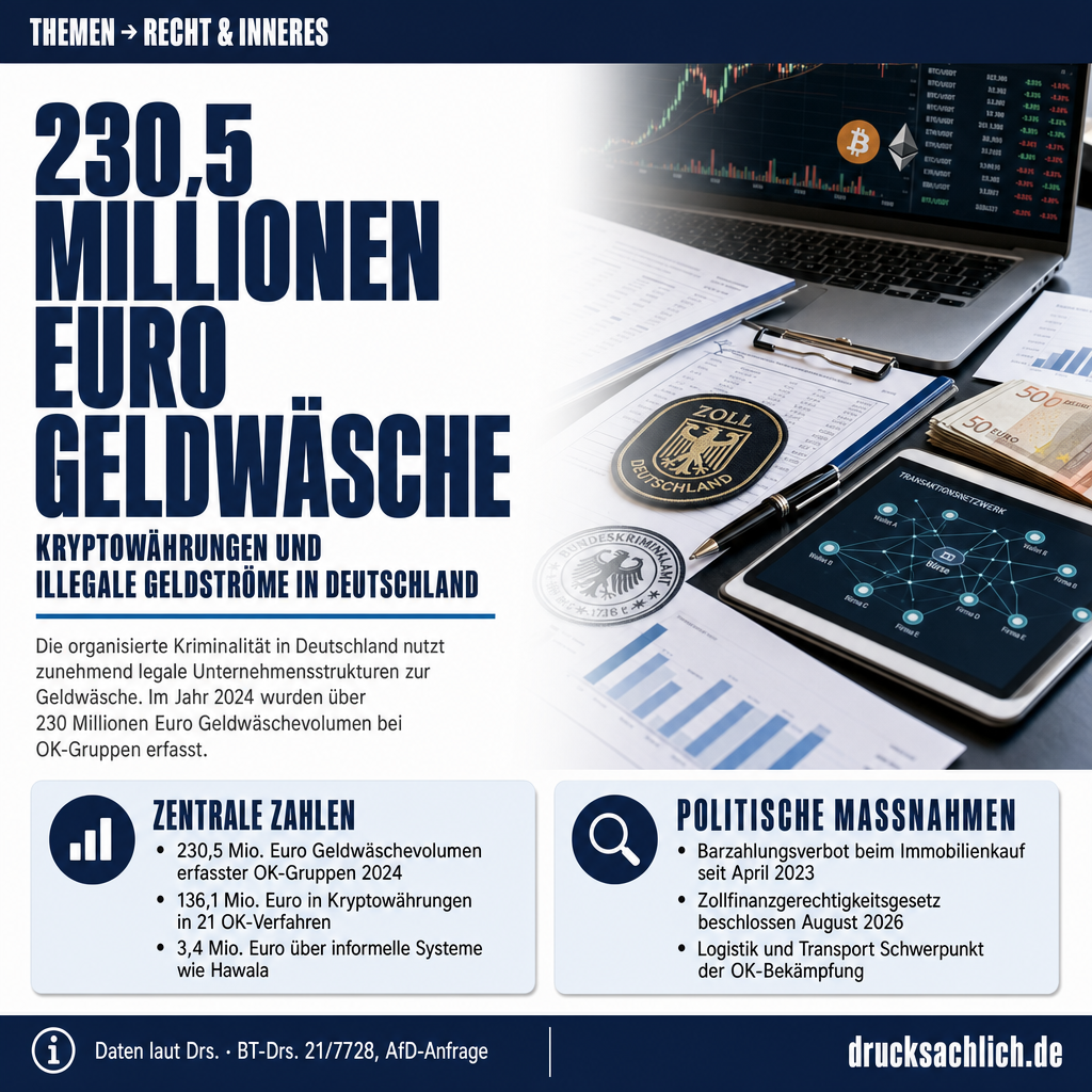 Organisierte Kriminalität: Geldwäsche von 230,5 Mio. Euro