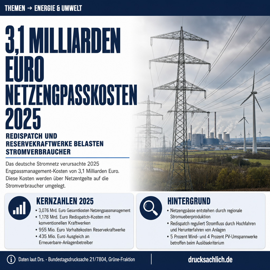 Netzengpassmanagement: 3,1 Mrd. Euro Kosten 2025