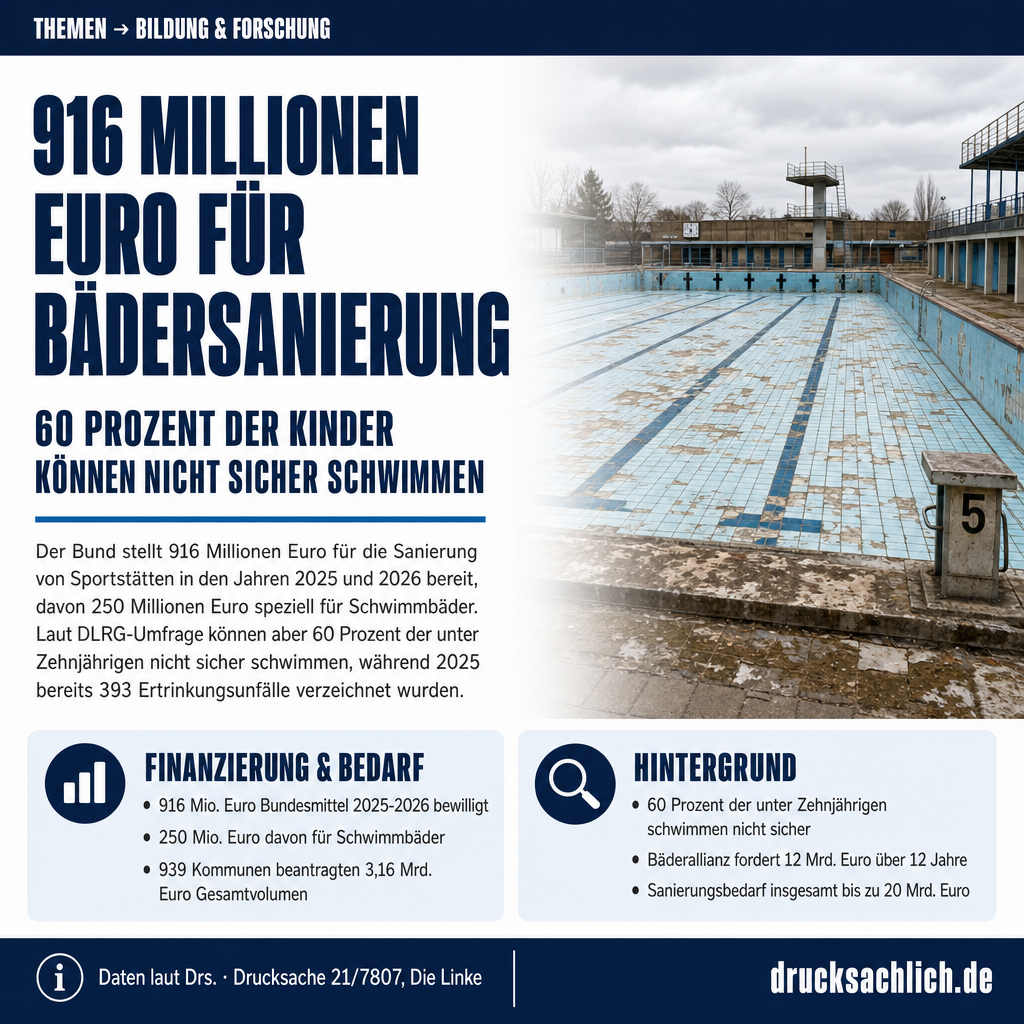 Schwimmfähigkeit: 916 Mio. Euro für Bäder, Datenlage bleibt lückenhaft