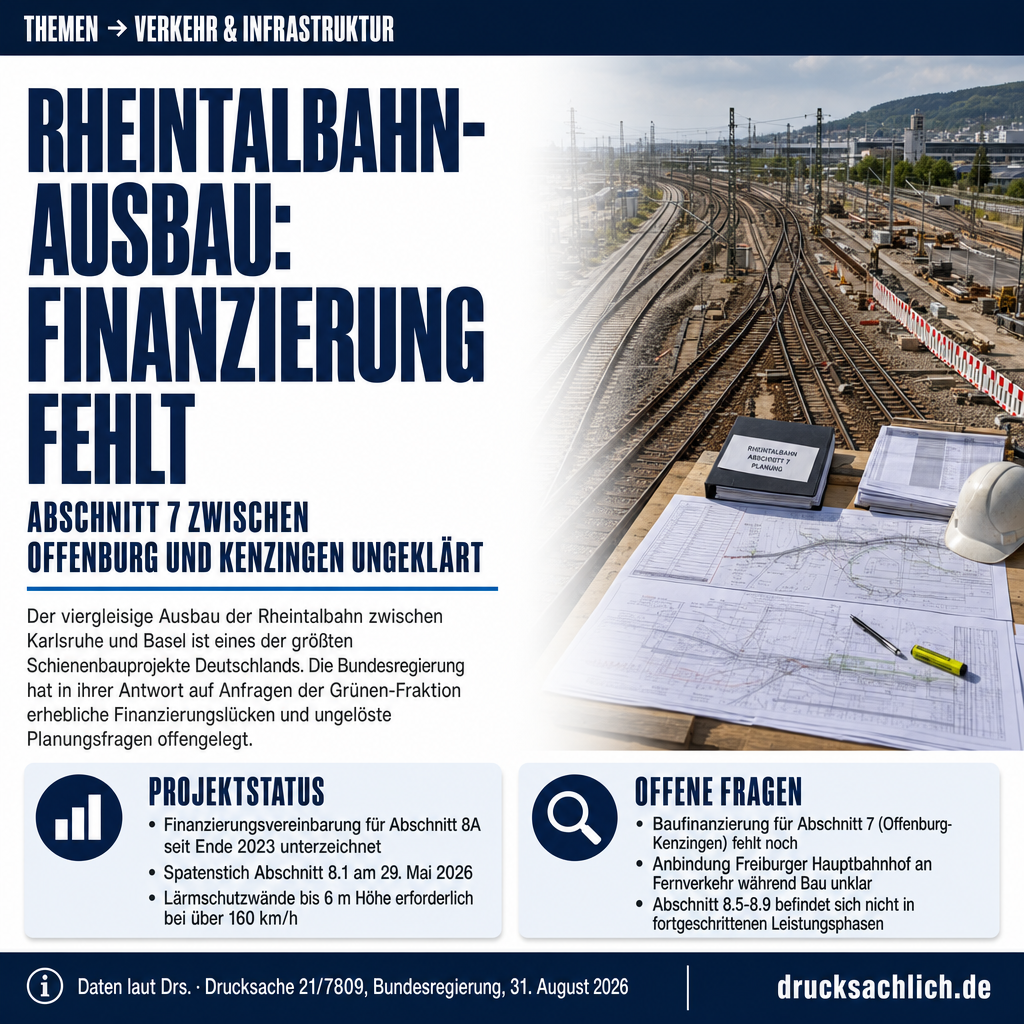Rheintalbahn-Ausbau: Finanzierung für Abschnitt 7 fehlt