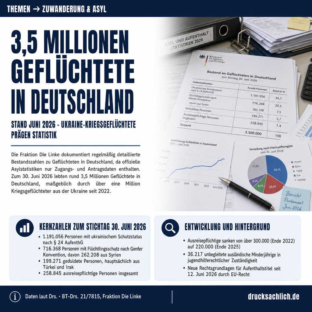 Geflüchtete in Deutschland: 3,5 Mio. zum Stand Juni 2026