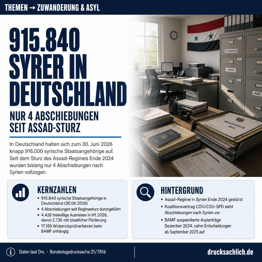 Syrien-Rückkehr: 915.840 Syrer in Deutschland, 4 Abschiebungen