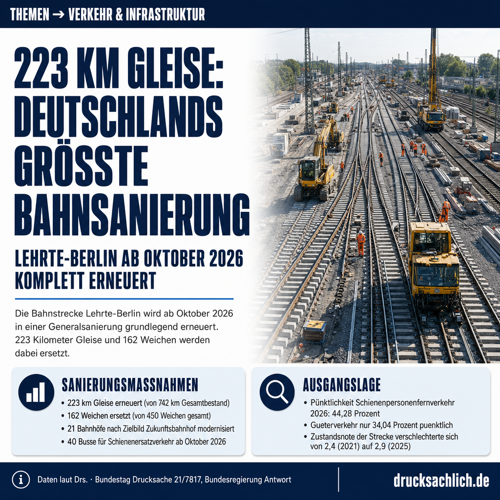 Bahnstrecke Lehrte–Berlin: Generalsanierung ab Oktober 2026