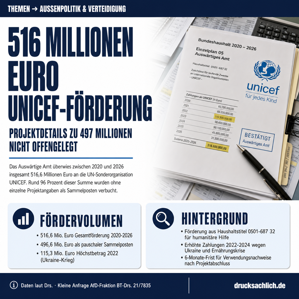 UNICEF-Förderung: 516 Mio. Euro ohne Projektdetails