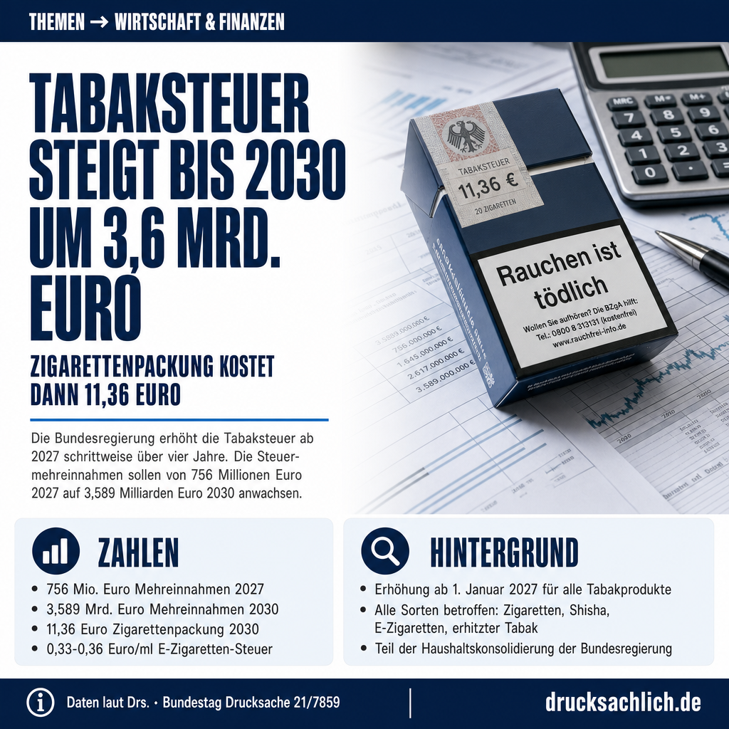 Tabaksteuer-Reform 2027: Bis zu 3,6 Mrd. Euro Mehreinnahmen