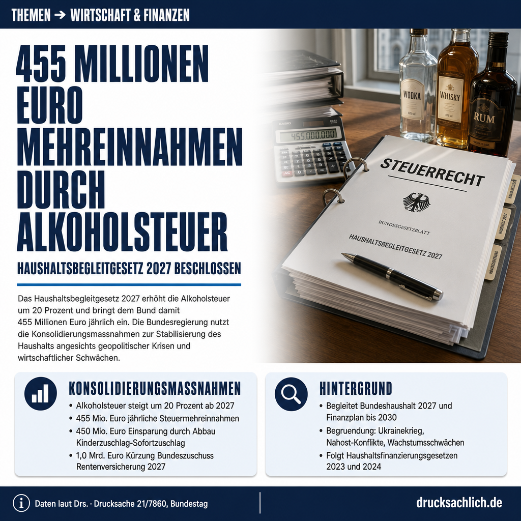 Haushaltsbegleitgesetz 2027: Alkoholsteuer plus 455 Mio. Euro