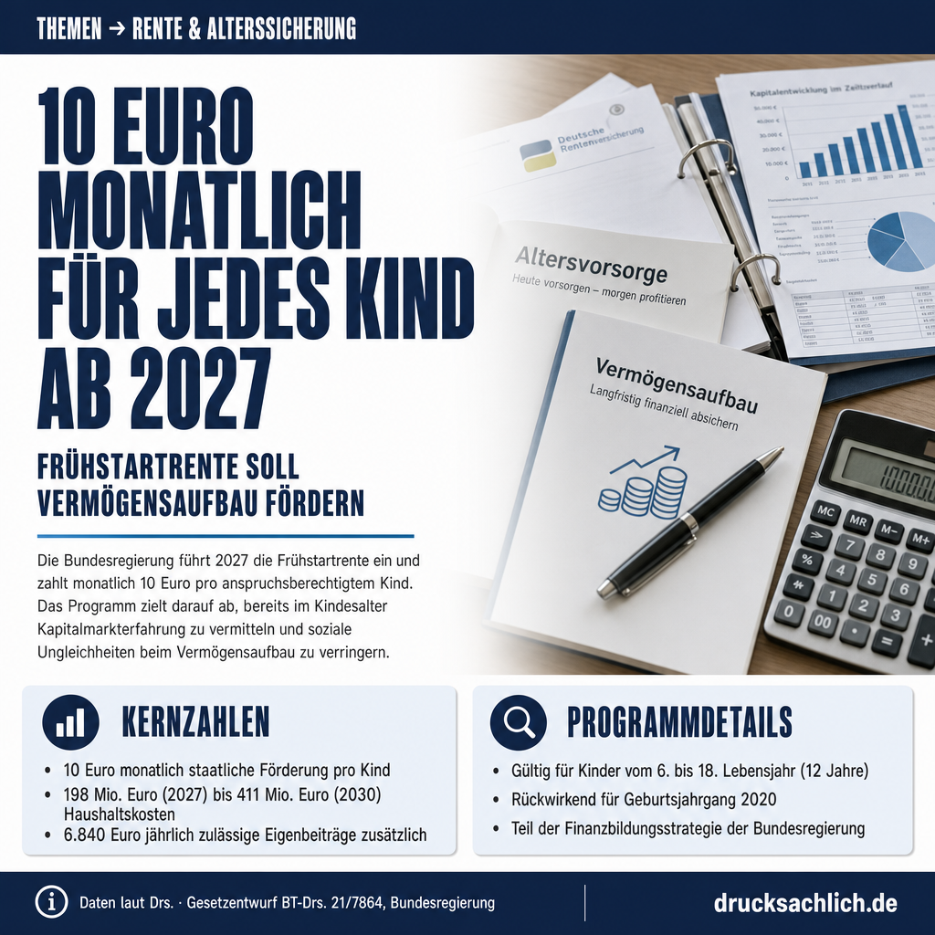 Frühstartrente 2027: Staat zahlt 10 Euro pro Kind und Monat