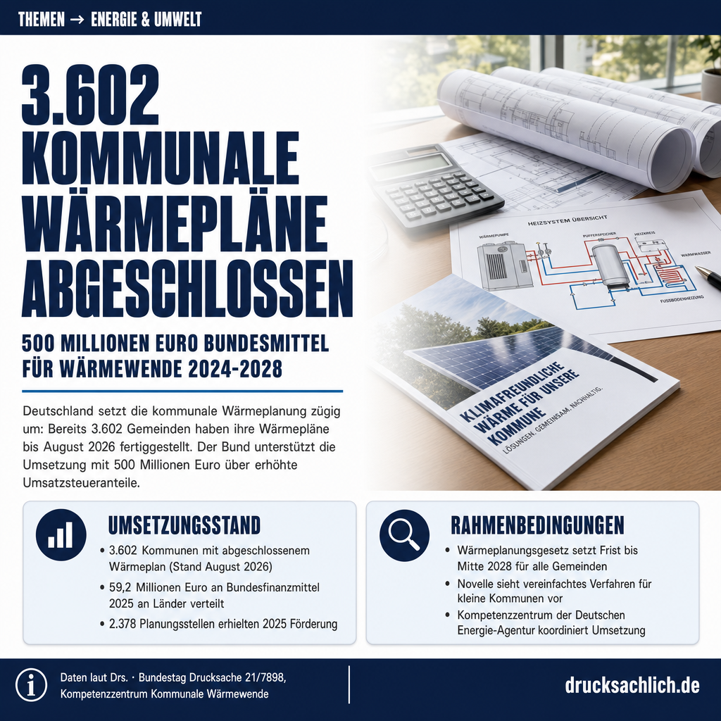 Kommunale Wärmeplanung: 3.602 Pläne, 500 Mio. Euro