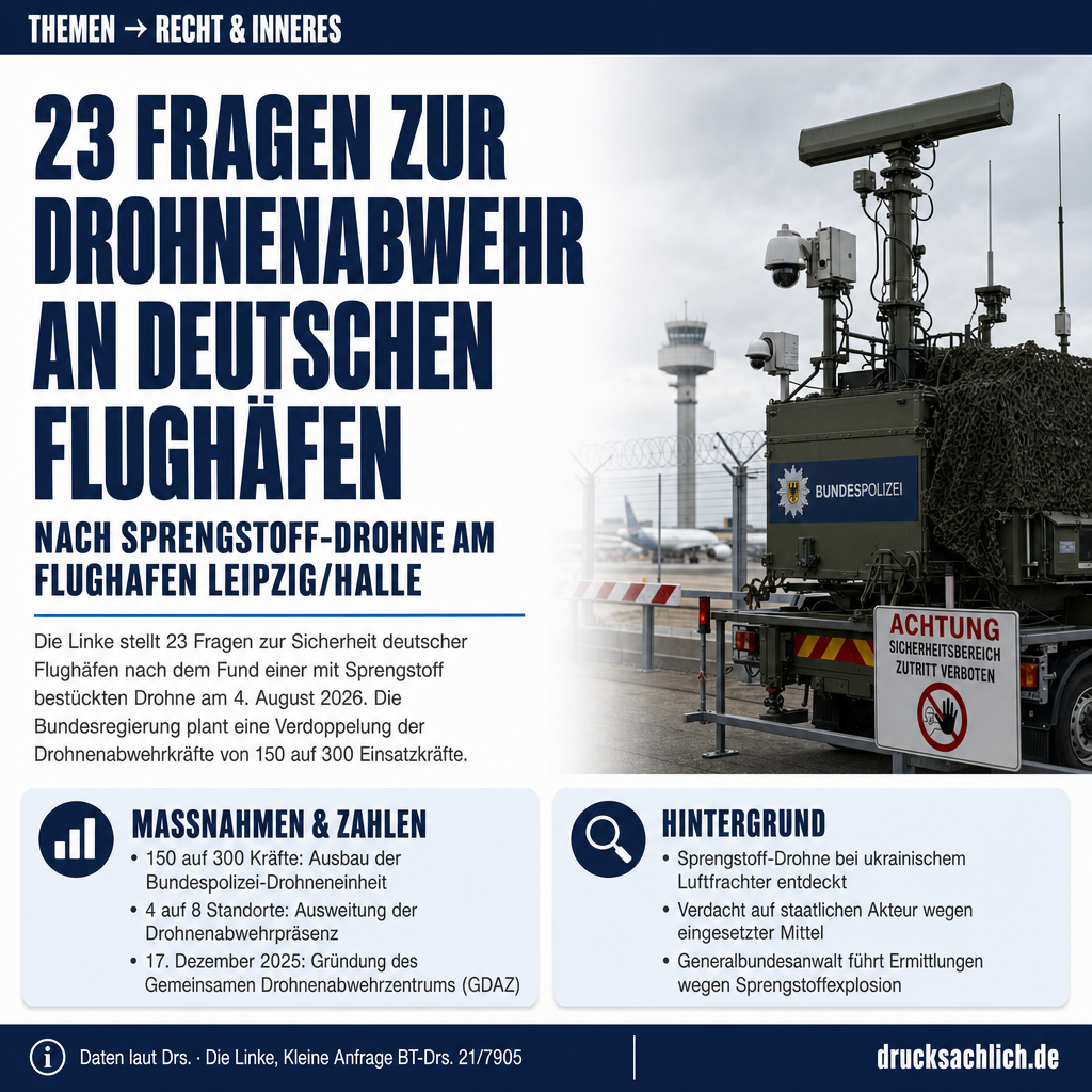 Drohnenabwehr: 23 Fragen zur Sicherheit deutscher Flughäfen