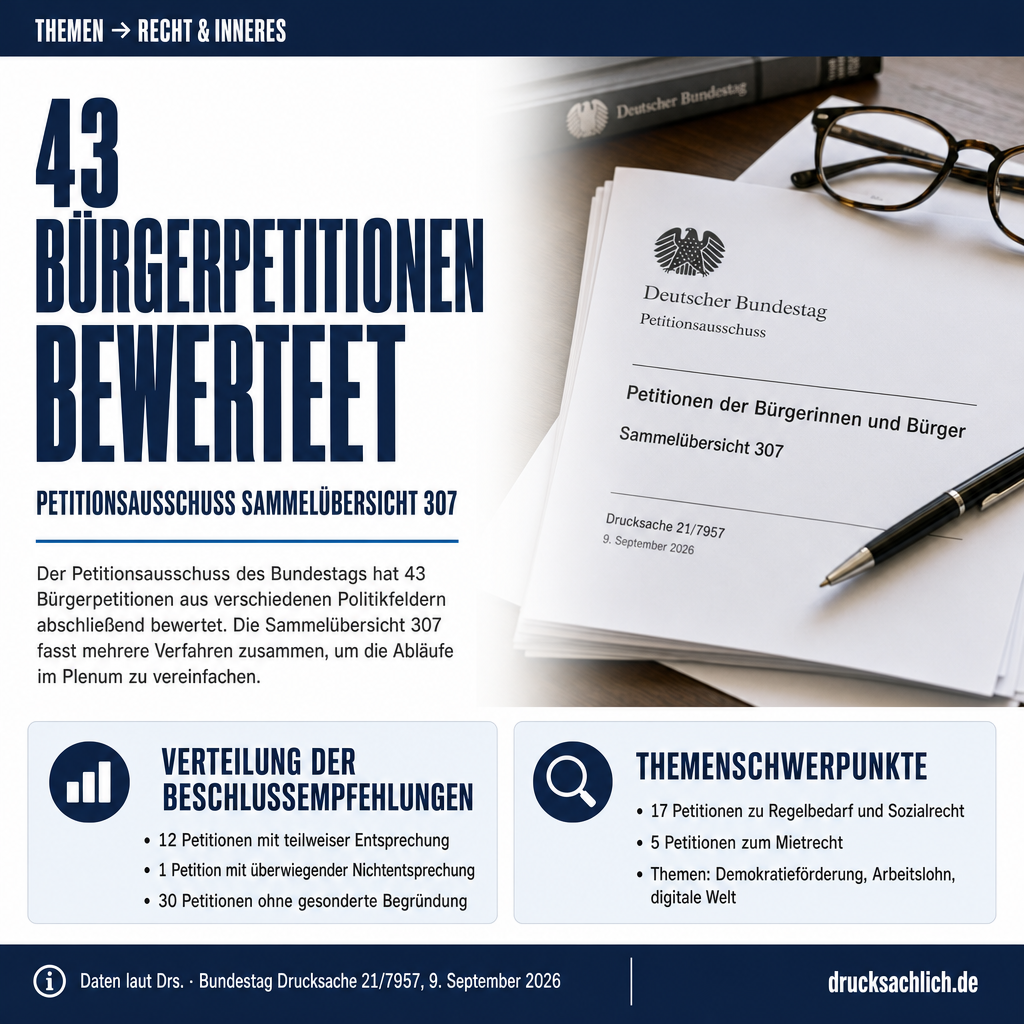 Petitionsausschuss: 43 Petitionen in Sammelübersicht 307