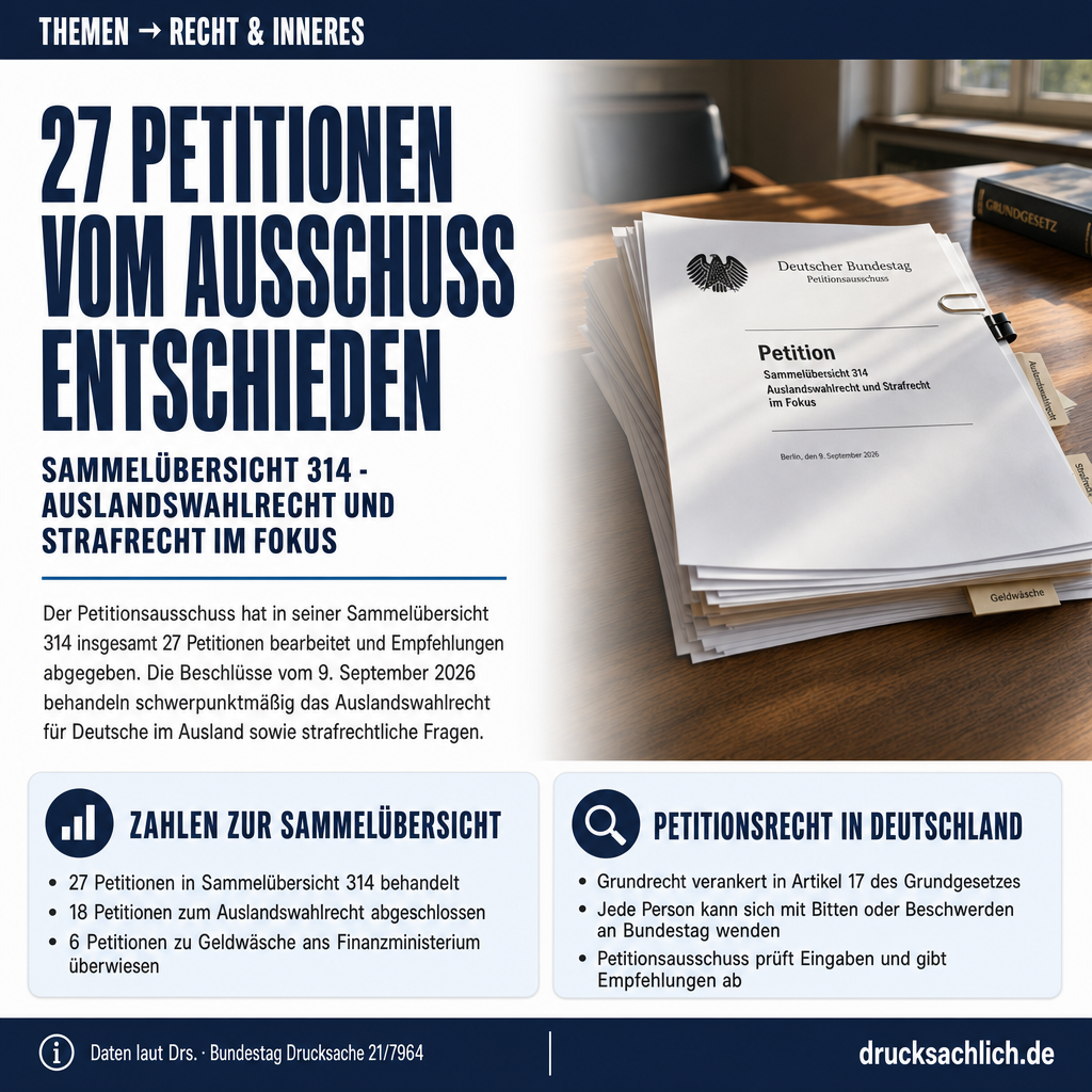 Petitionsausschuss: Sammelübersicht 314 mit 27 Fällen