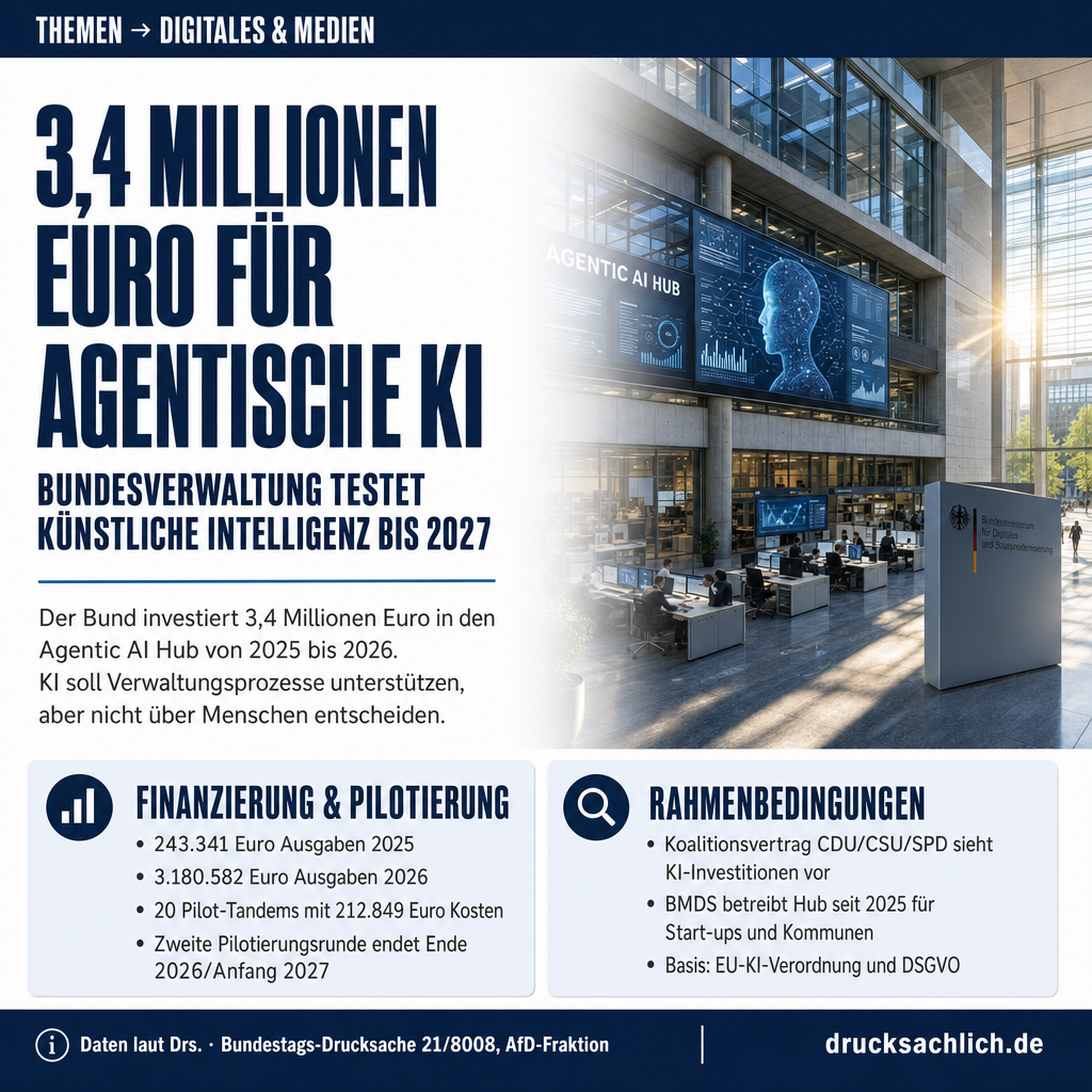 Agentische KI in der Bundesverwaltung: 3,4 Mio. Euro investiert