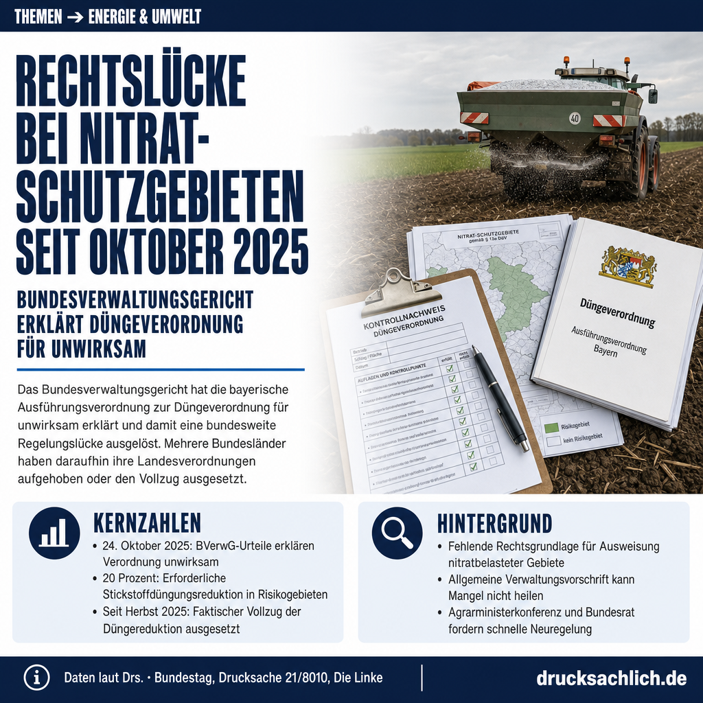 Düngeverordnung: Rechtslücke bei Nitrat-Gebieten vor 2027