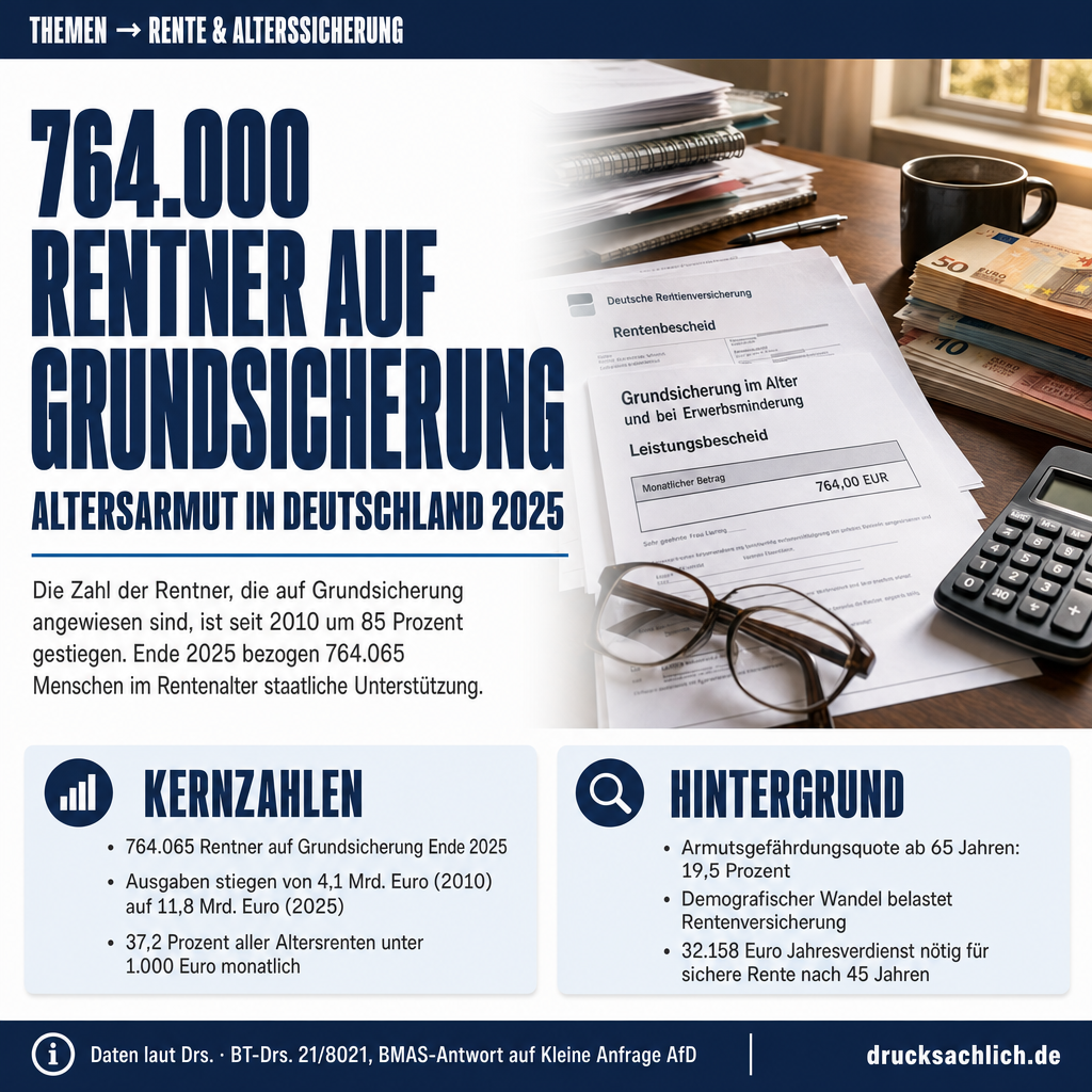 Altersarmut 2025: 764.000 Rentner auf Grundsicherung