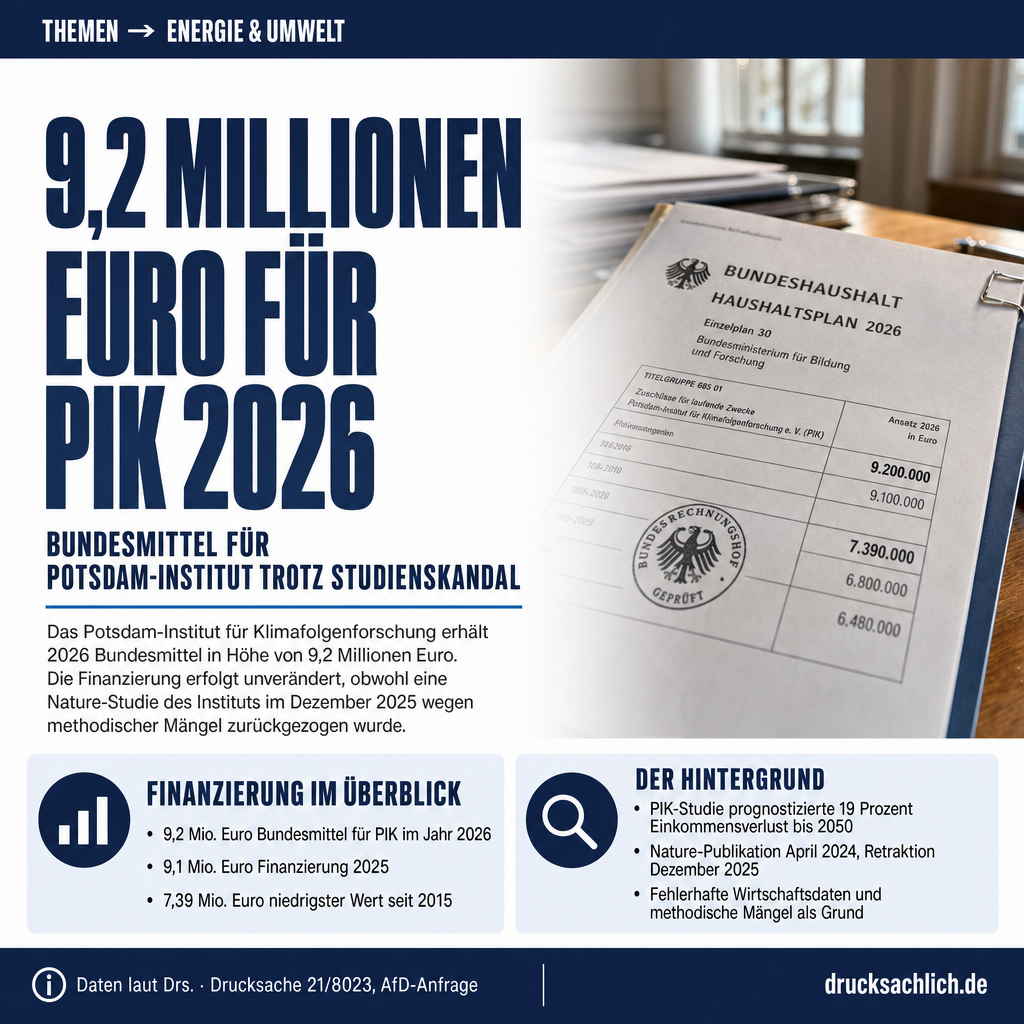 PIK-Finanzierung: 9,2 Mio. Euro Bundesmittel für 2026