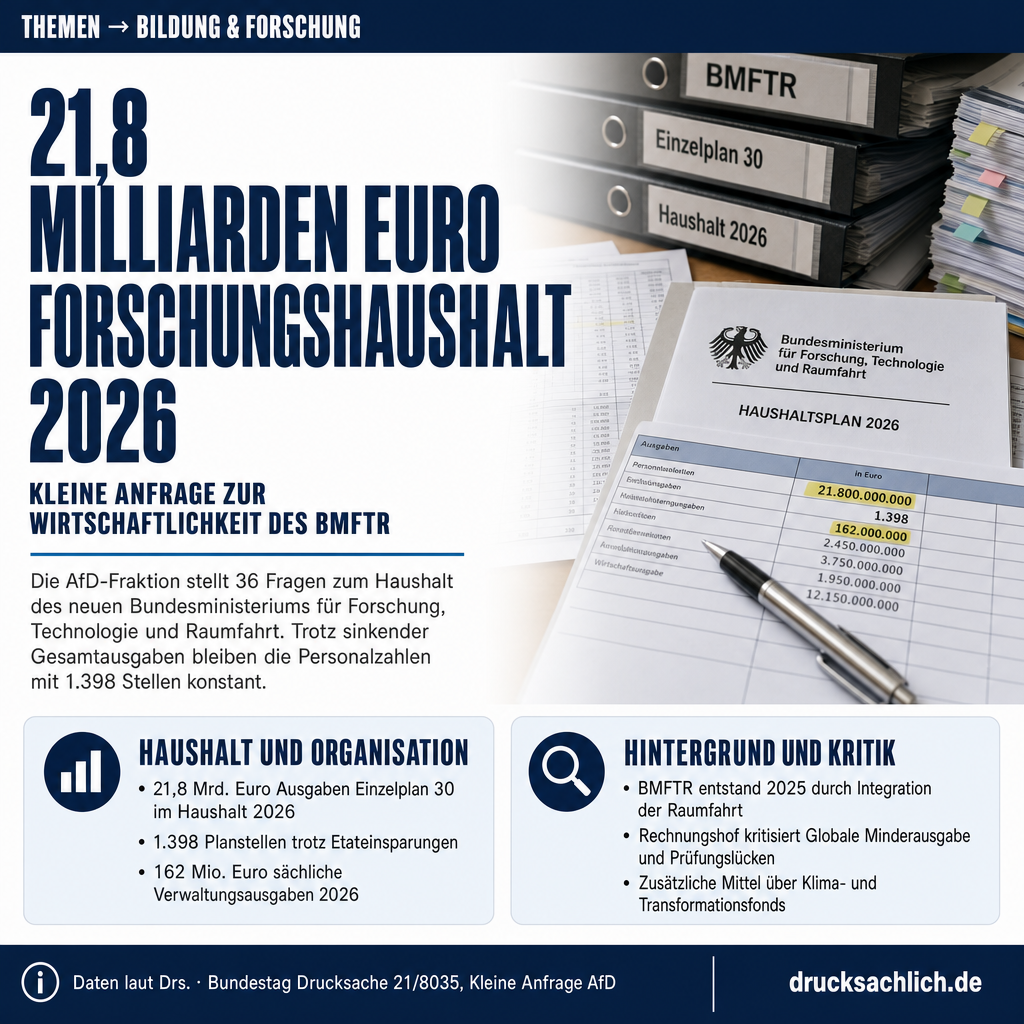 Forschungsministerium: 36 Fragen zu 21,8 Mrd. Euro Haushalt