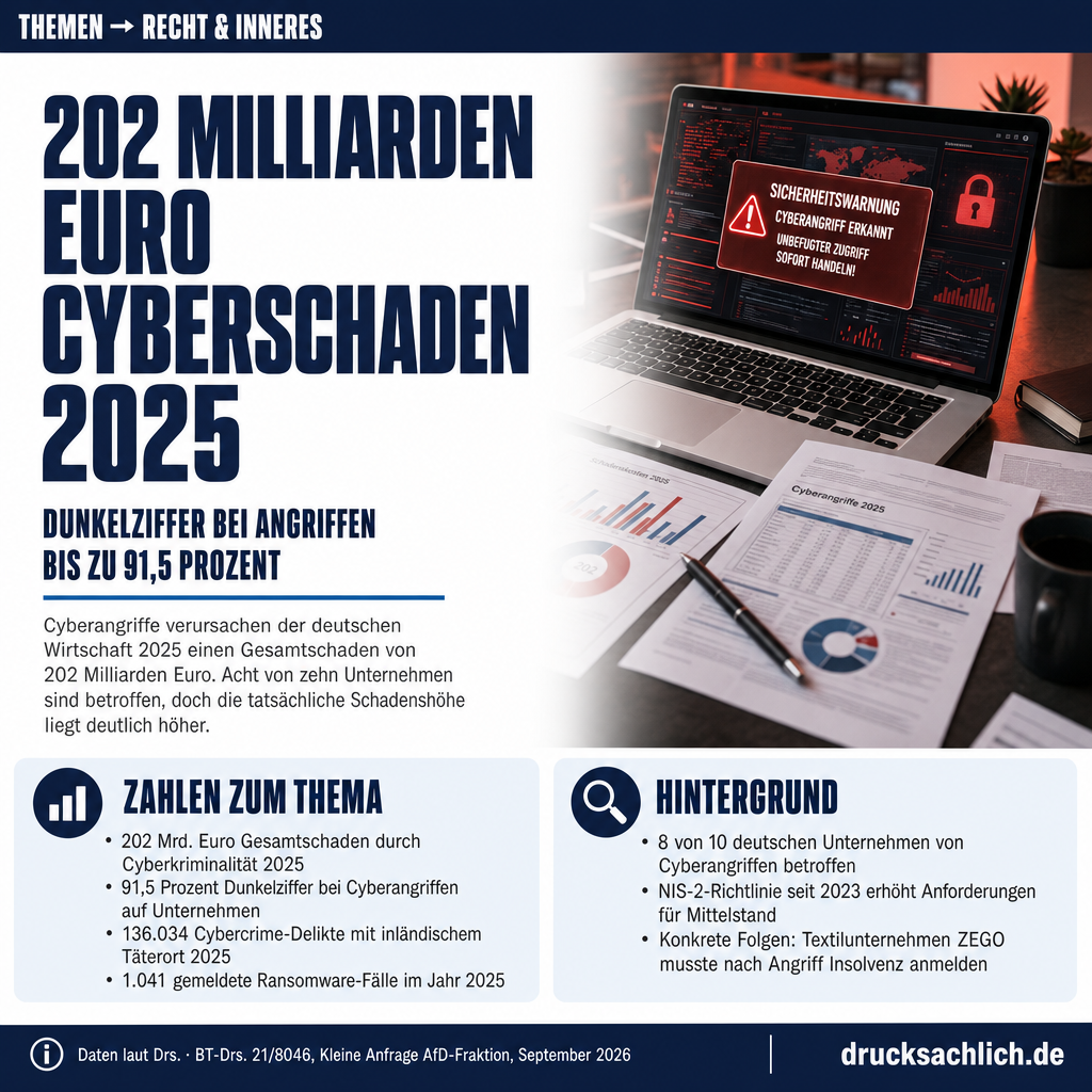 Cyberangriffe: 202 Mrd. Euro Schaden für Wirtschaft 2025