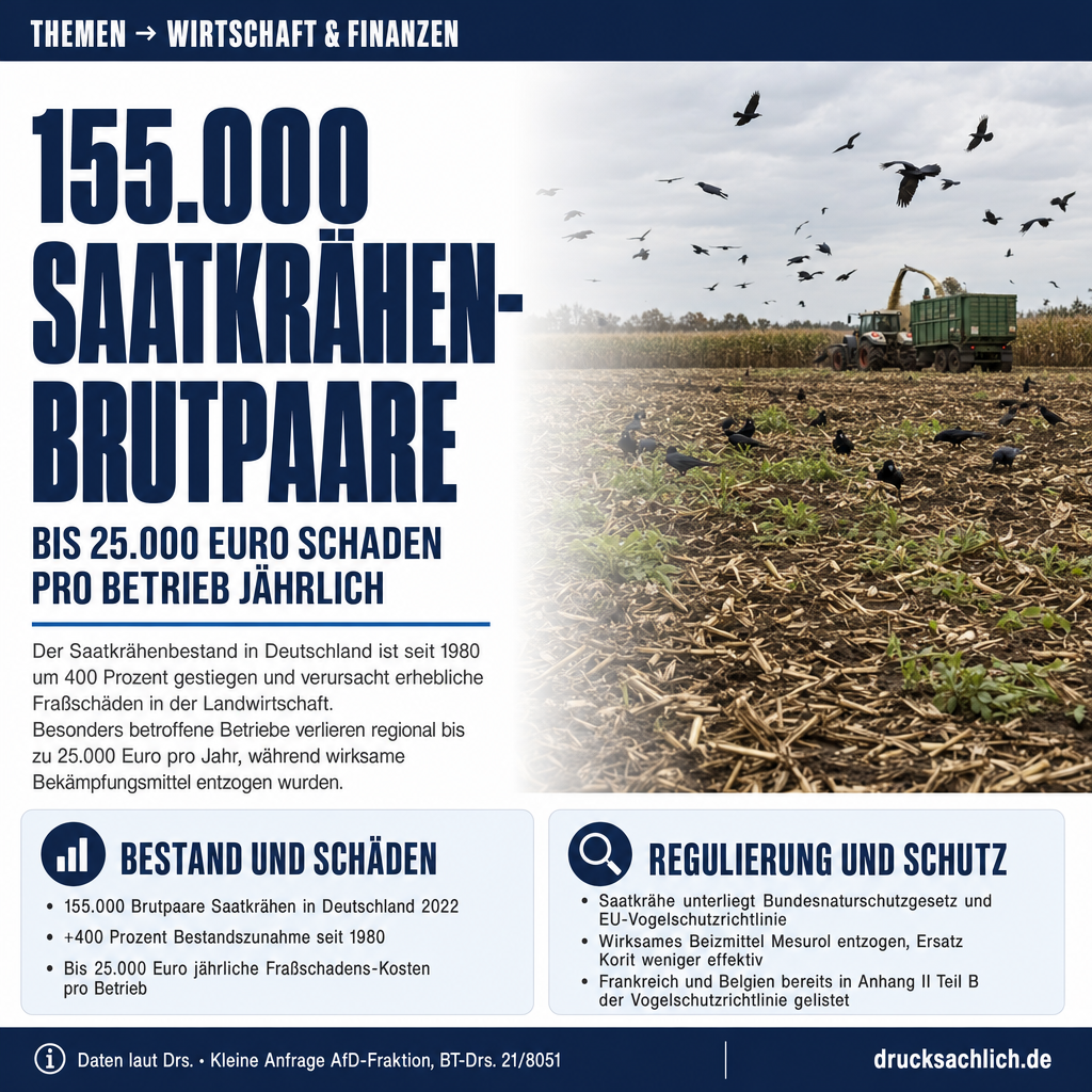 Saatkrähe: 155.000 Brutpaare und bis 25.000 Euro Schaden je Betrieb