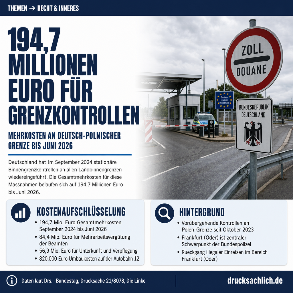 Binnengrenzkontrollen Polen: 194,7 Mio. Euro Mehrkosten
