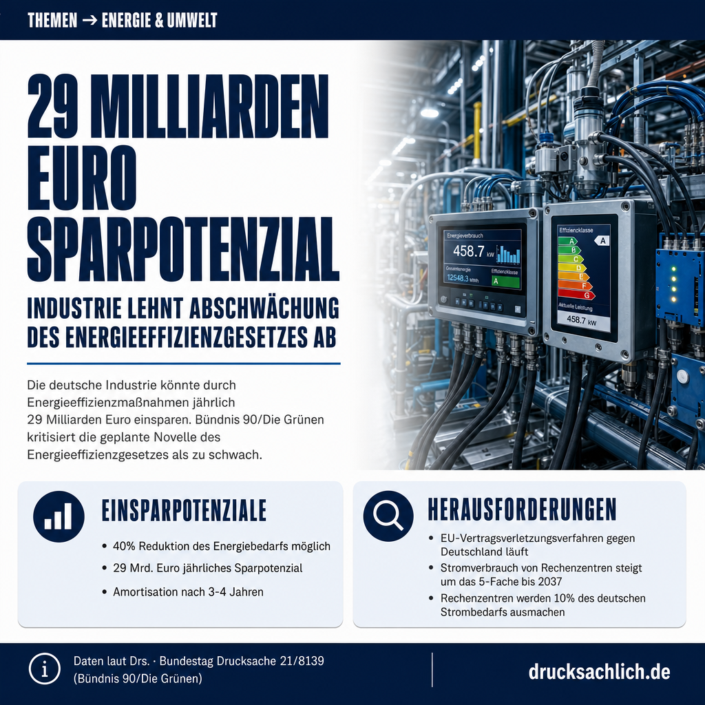Energieeffizienzgesetz: Grüne gegen geplante Abschwächung