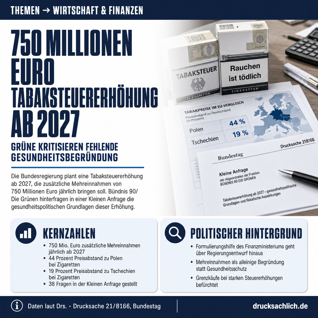Tabaksteuererhöhung 2027: 750 Mio. Euro Mehreinnahmen geplant