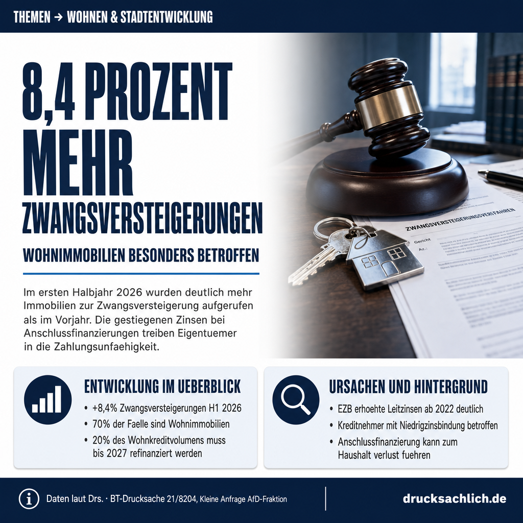 Zwangsversteigerungen: 8,4 Prozent mehr im ersten Halbjahr 2026