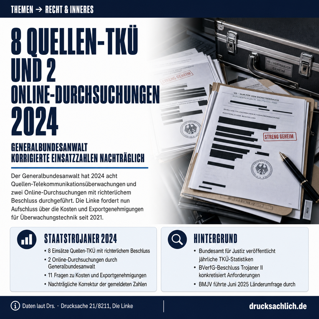 Staatstrojaner: 8 Quellen-TKÜ und 2 Online-Durchsuchungen 2024