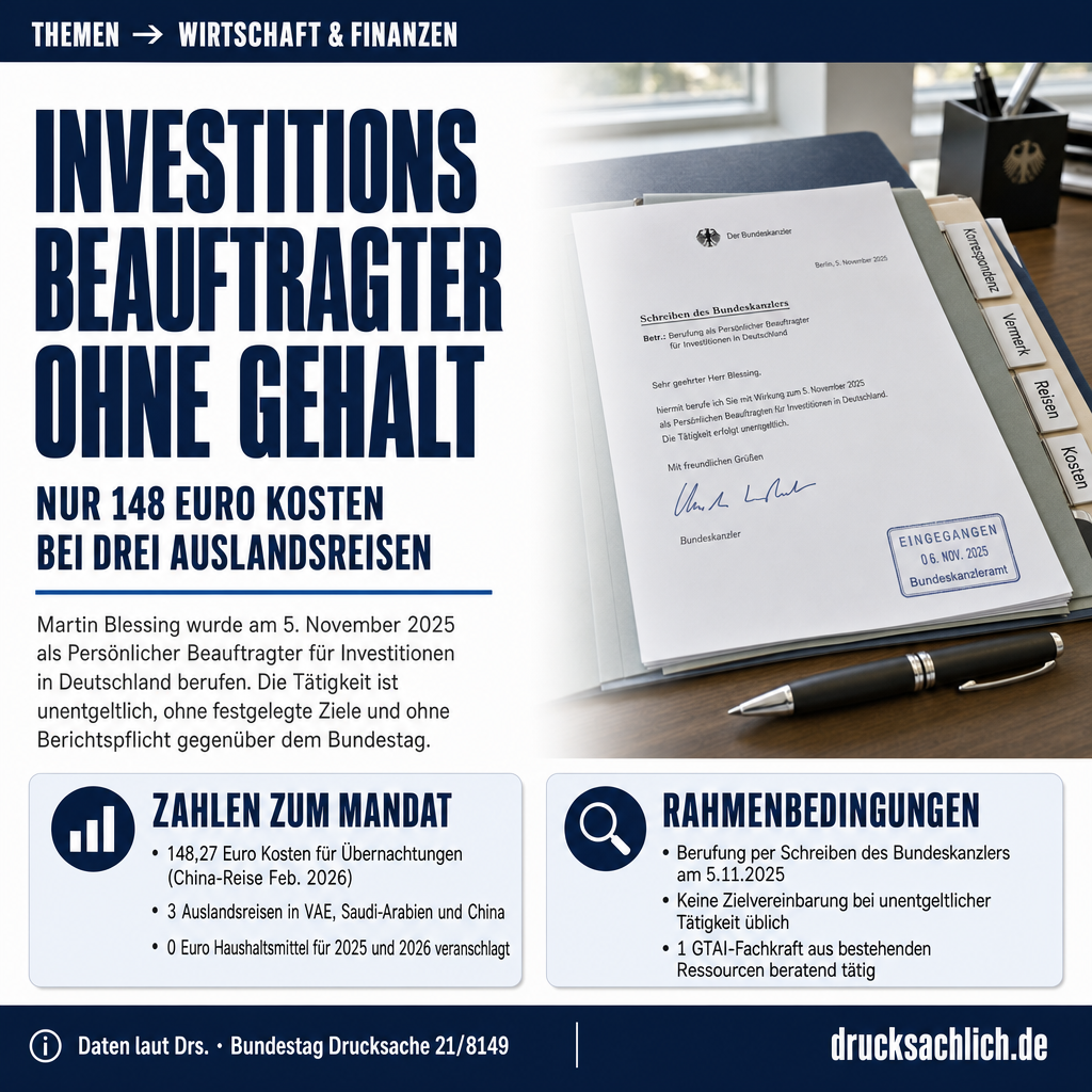 Investitionsbeauftragter Blessing: Kein Gehalt, keine Ziele