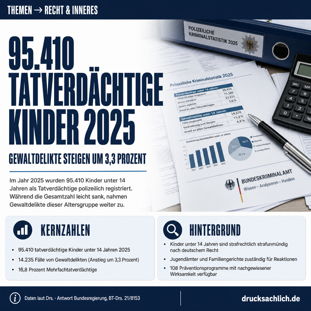 Strafmündigkeit: 95.410 tatverdächtige Kinder 2025