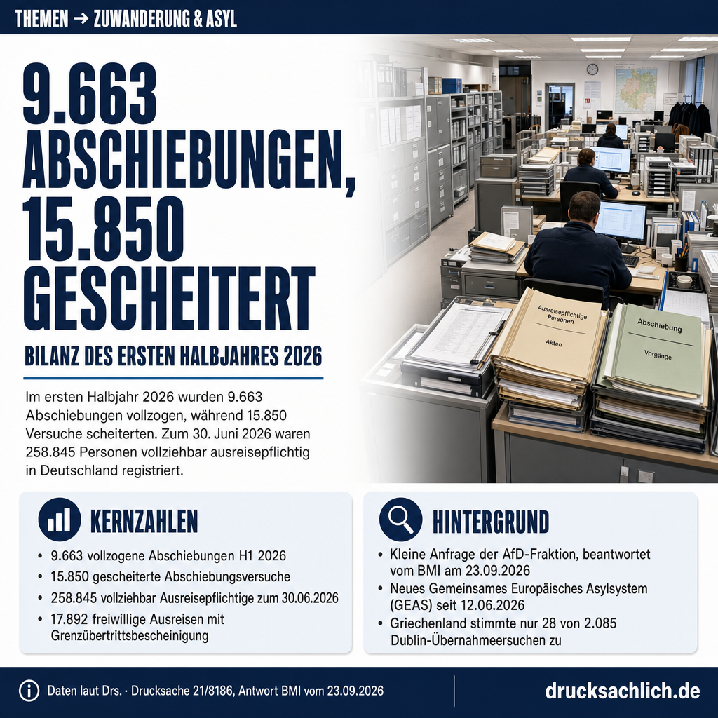 Abschiebungen 2026: 9.663 vollzogen, 15.850 gescheitert