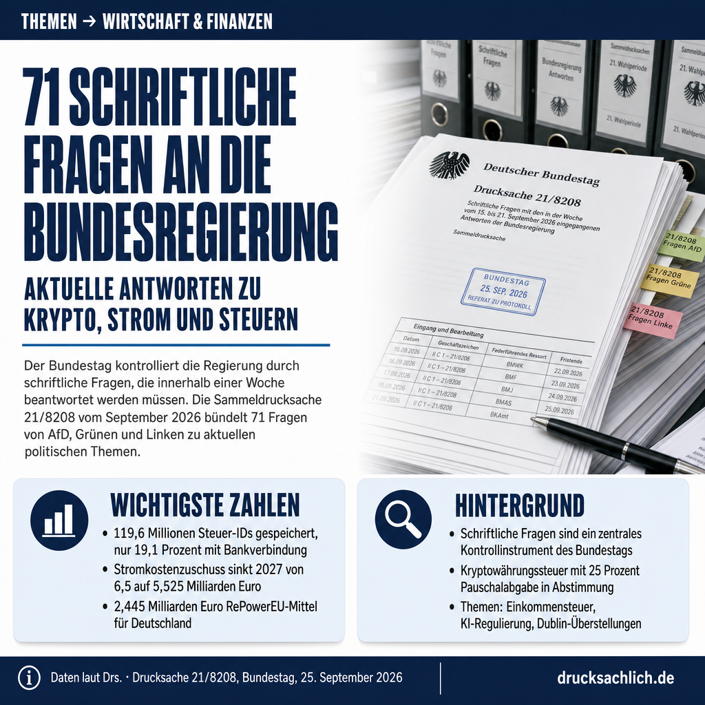 Schriftliche Fragen KW 38/2026: 71 Antworten der Bundesregierung