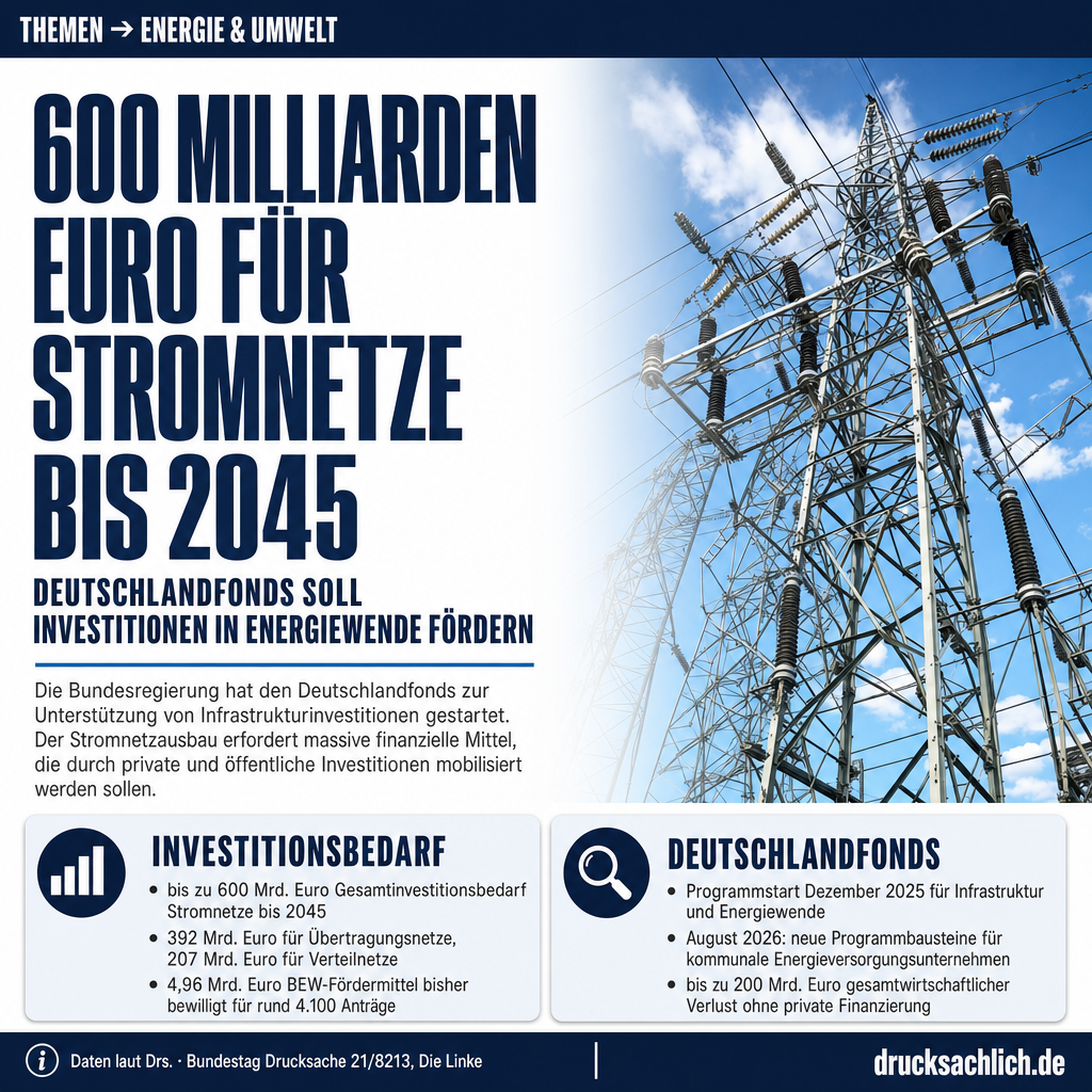 Deutschlandfonds: 600 Mrd. Euro Investitionsbedarf für Stromnetze