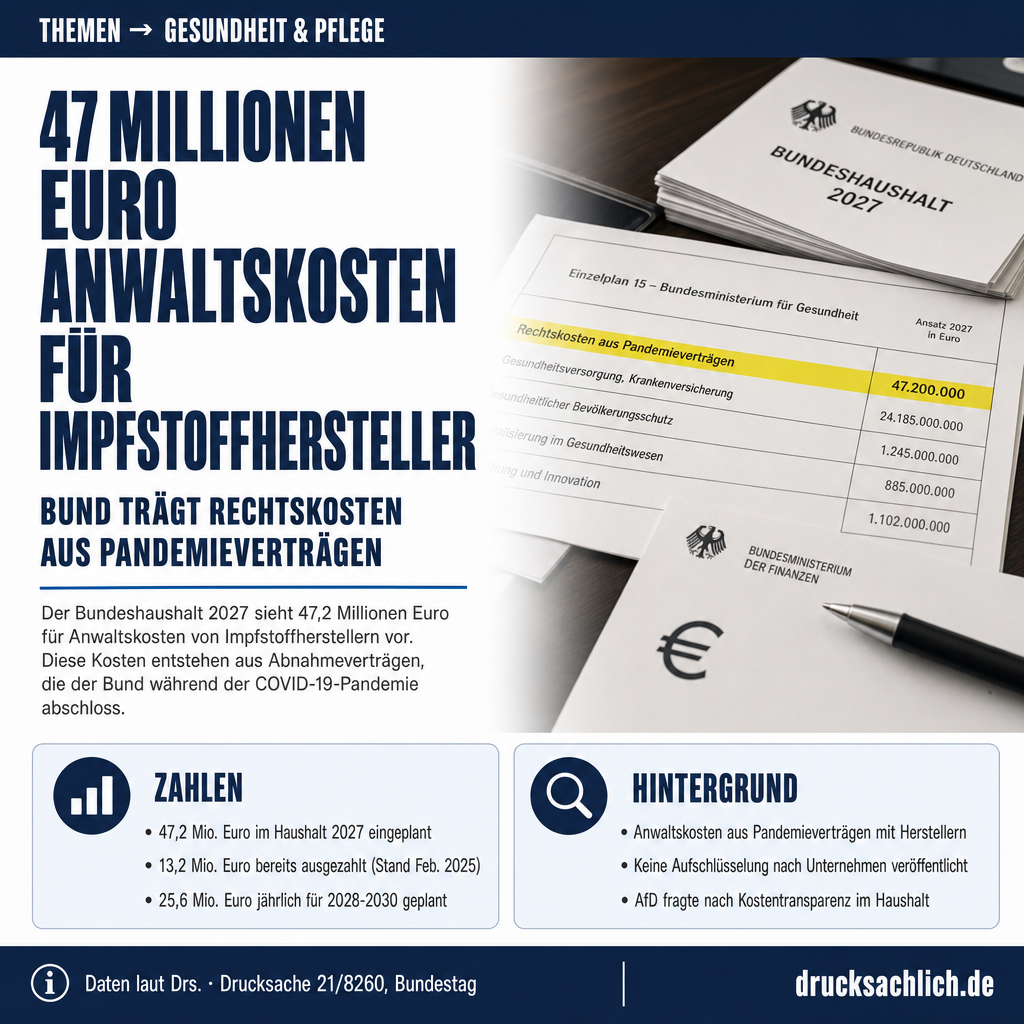 COVID-19-Impfstoff: 47 Mio. Euro Anwaltskosten im Haushalt 2027