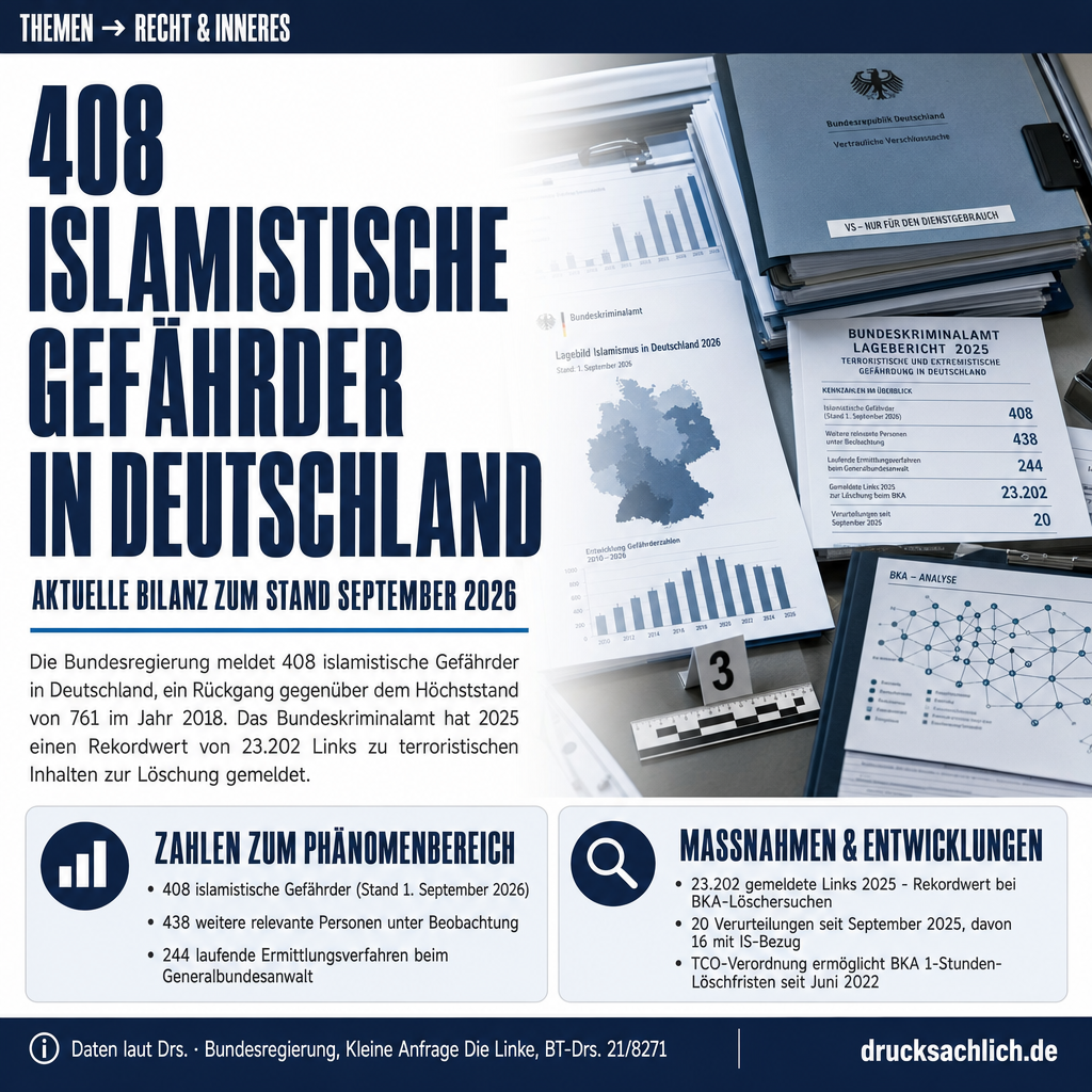 Islamismus in Deutschland: 408 Gefährder, 438 relevante Personen