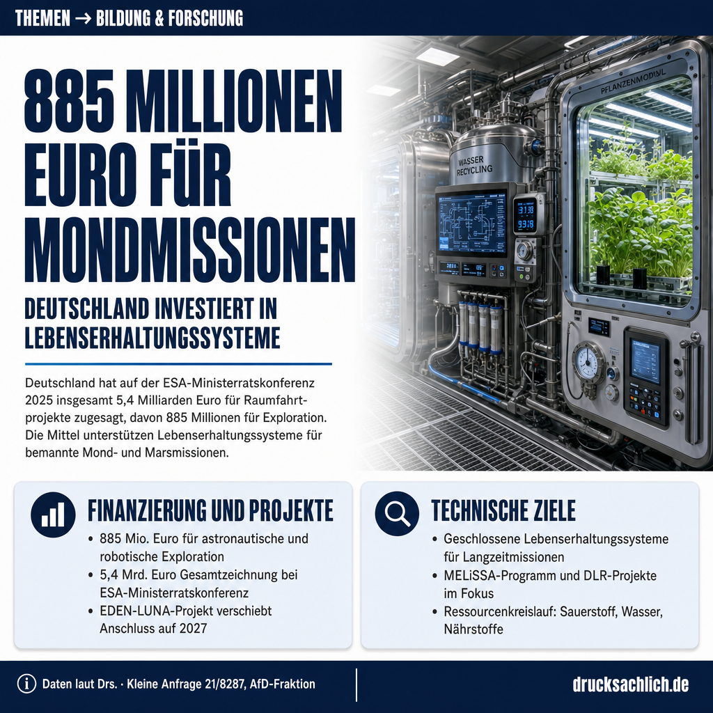 Weltraumforschung: 885 Mio. Euro für Exploration und Lebenserhaltung