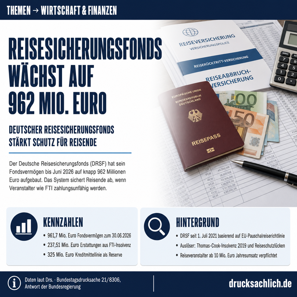 Reisesicherungsfonds: Fondsvermögen bei 962 Mio. Euro