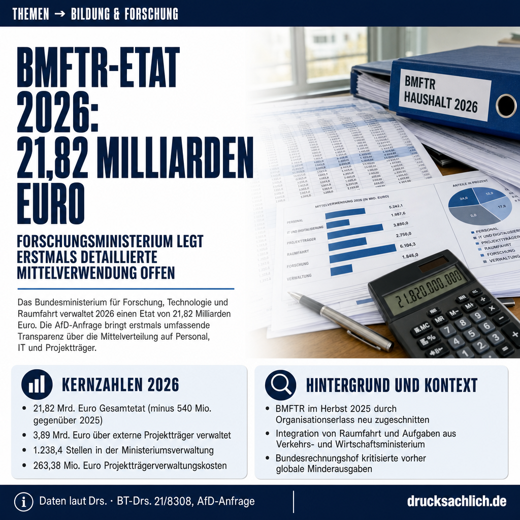 Forschungsministerium BMFTR: 21,8 Mrd. Euro Etat offengelegt