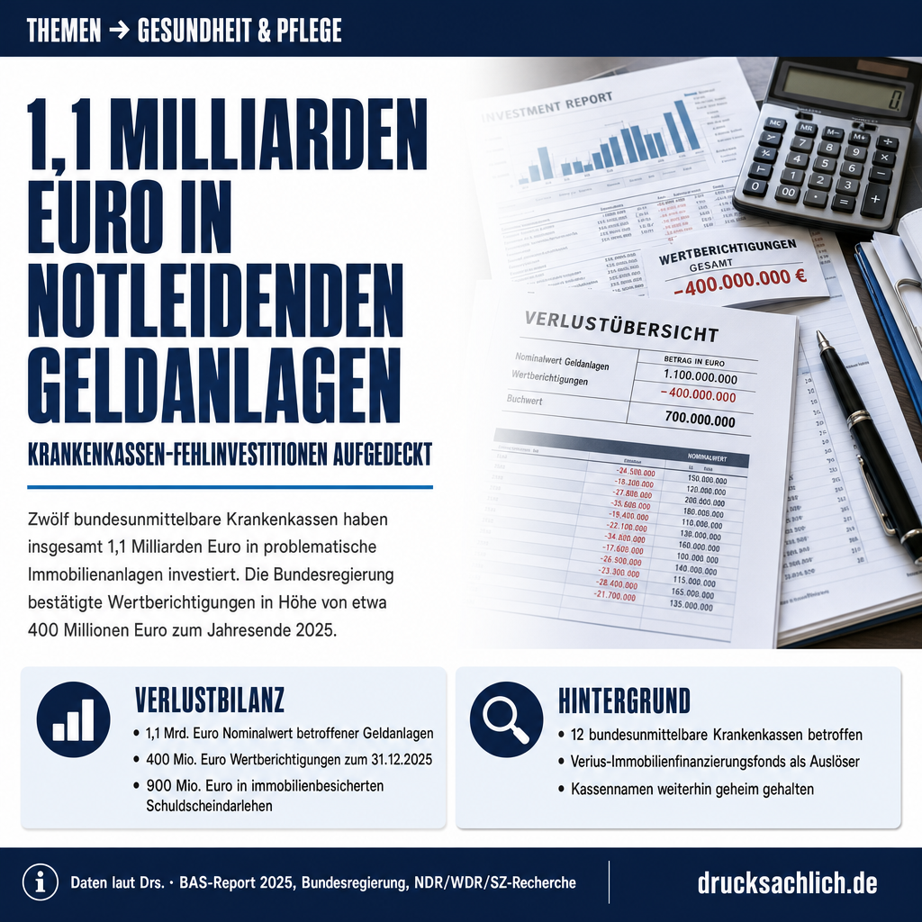 GKV-Fehlinvestitionen: 1,1 Mrd. Euro in notleidenden Anlagen