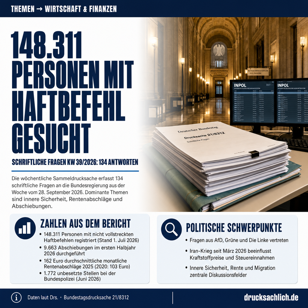 Schriftliche Fragen KW 39/2026: 134 Antworten im Überblick