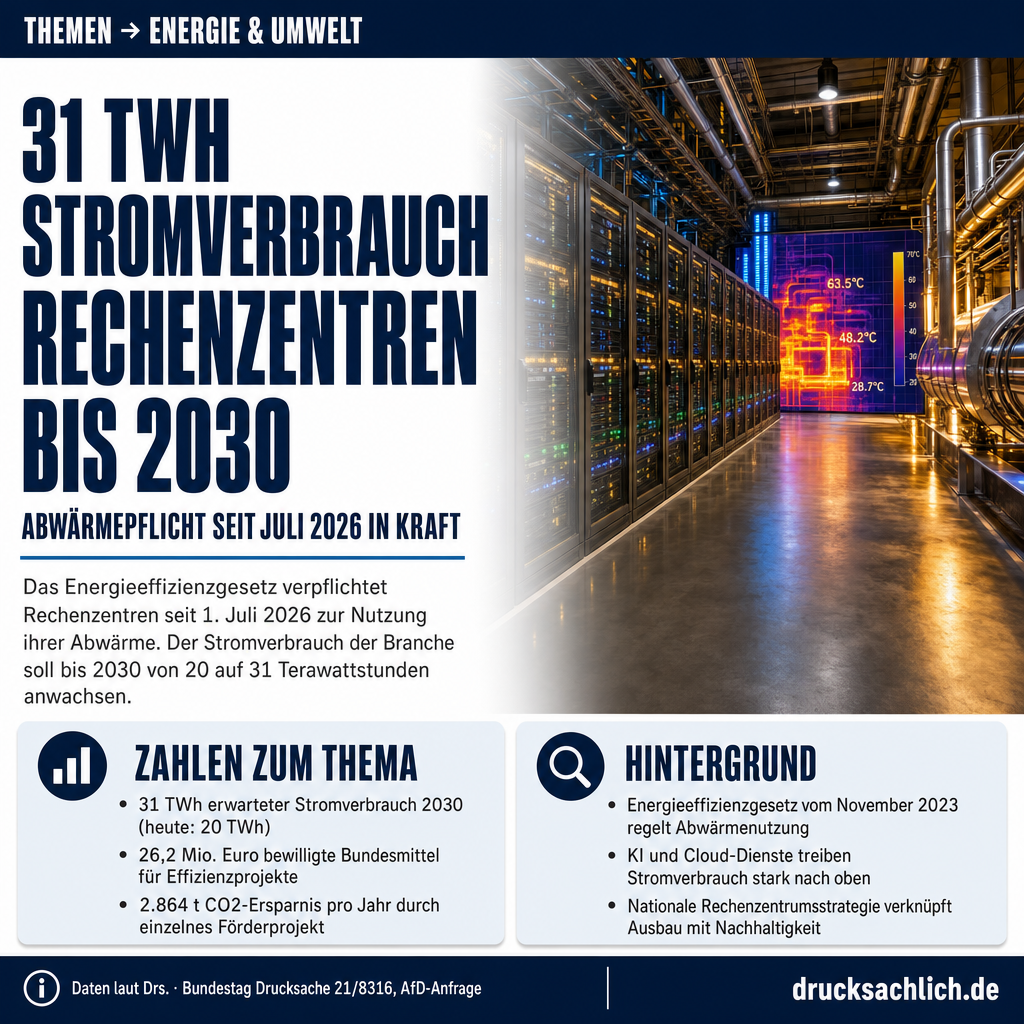 Rechenzentren: Abwärme-Pflicht trifft kaum messbare CO2-Daten
