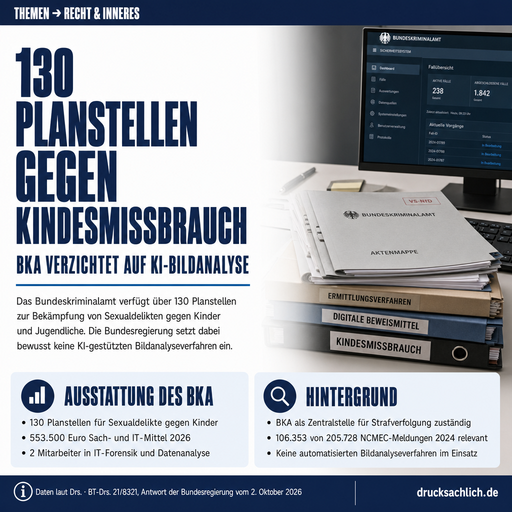 BKA-Kindesmissbrauch: 130 Planstellen, KI-Einsatz verneint