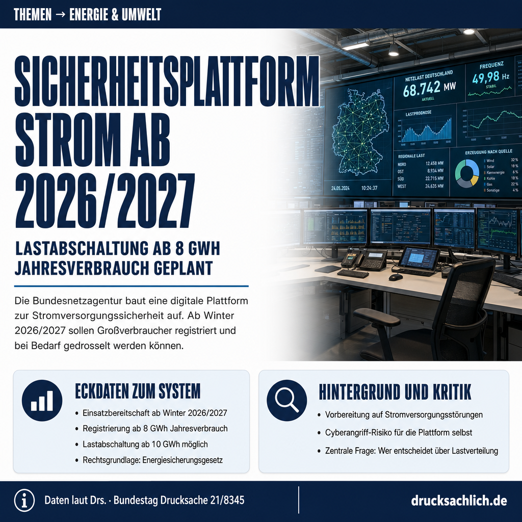 Sicherheitsplattform Strom: Lastabschaltung ab 8 GWh geplant