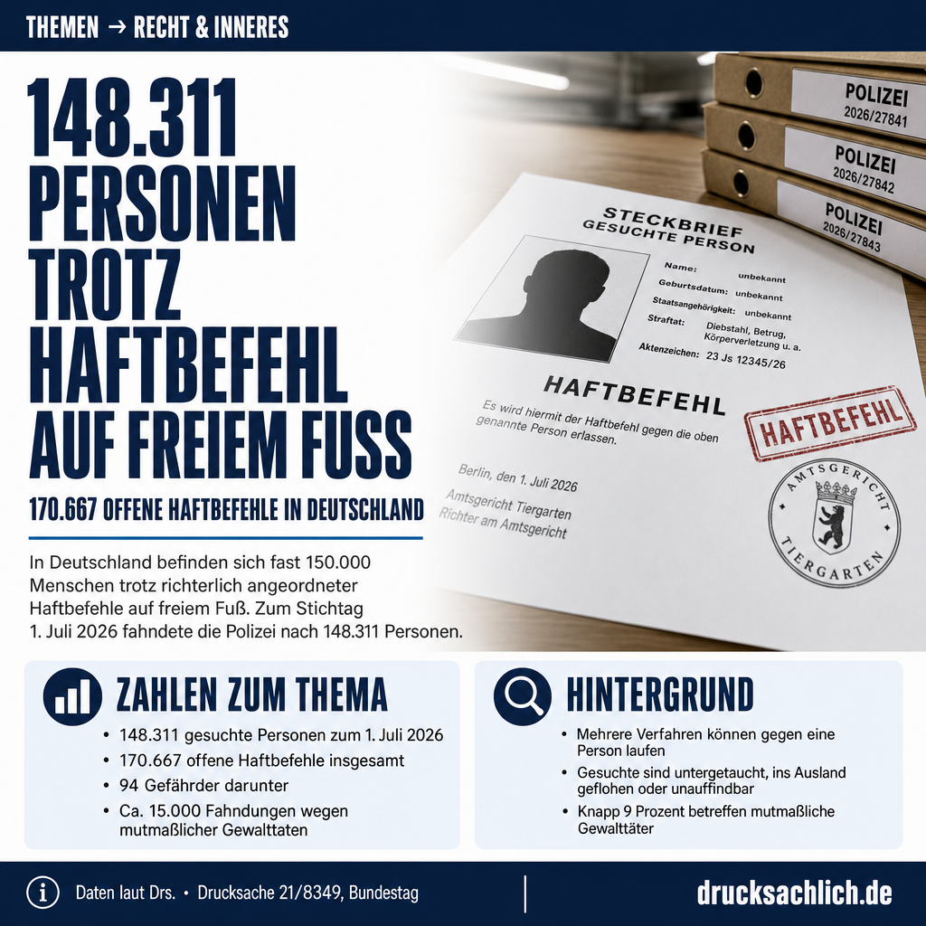 Haftbefehle in Deutschland: 148.311 Gesuchte, 94 Gefährder