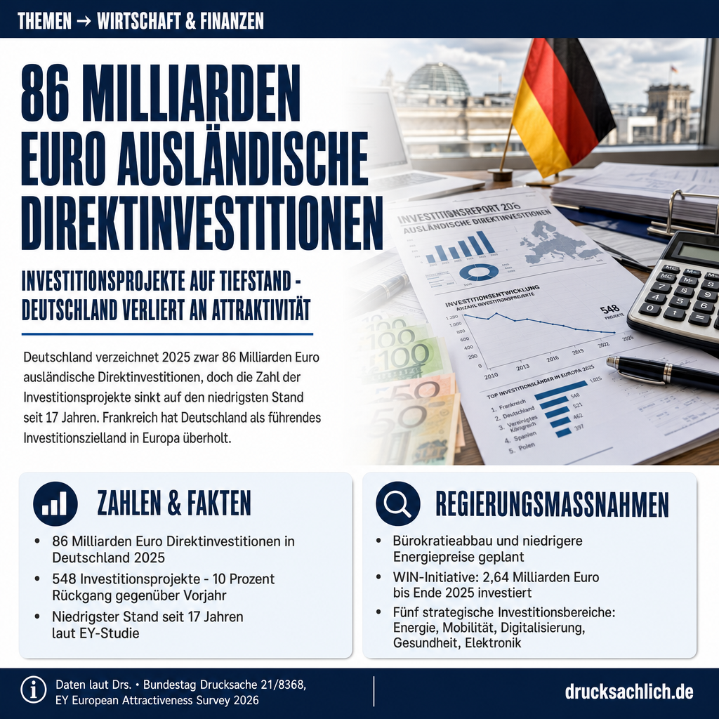 Ausländische Direktinvestitionen: 86 Mrd. Euro trotz Rückgang