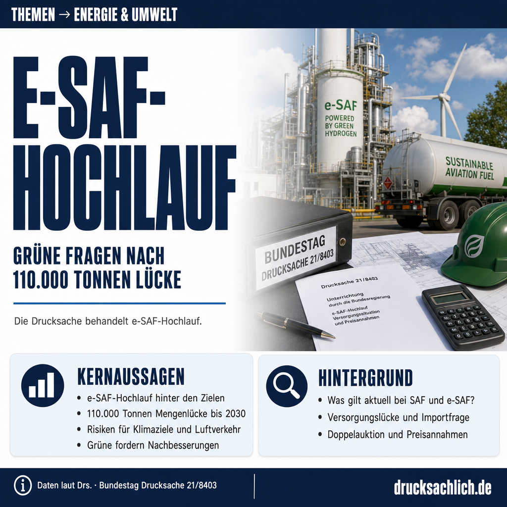 e-SAF-Hochlauf: Grüne fragen nach 110.000 Tonnen Lücke