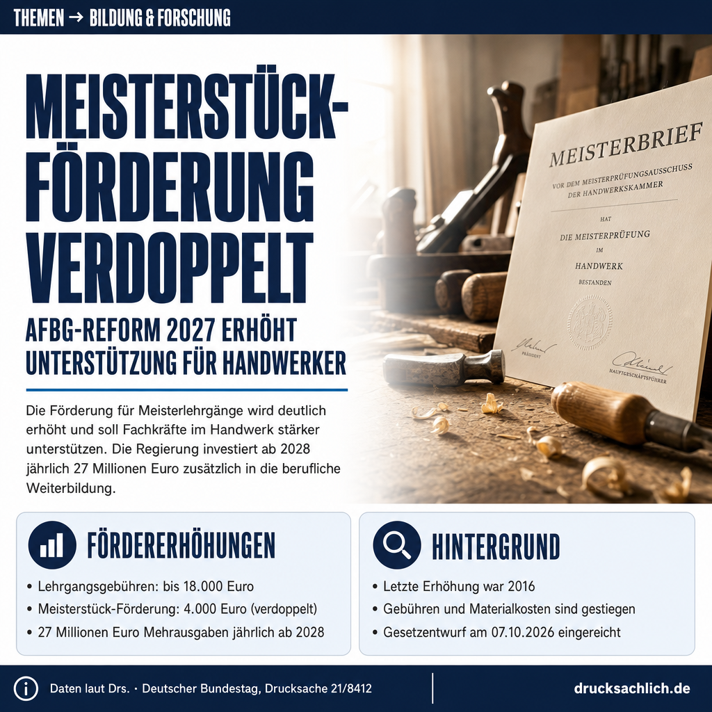 AFBG-Reform 2027: Meisterstück-Förderung verdoppelt