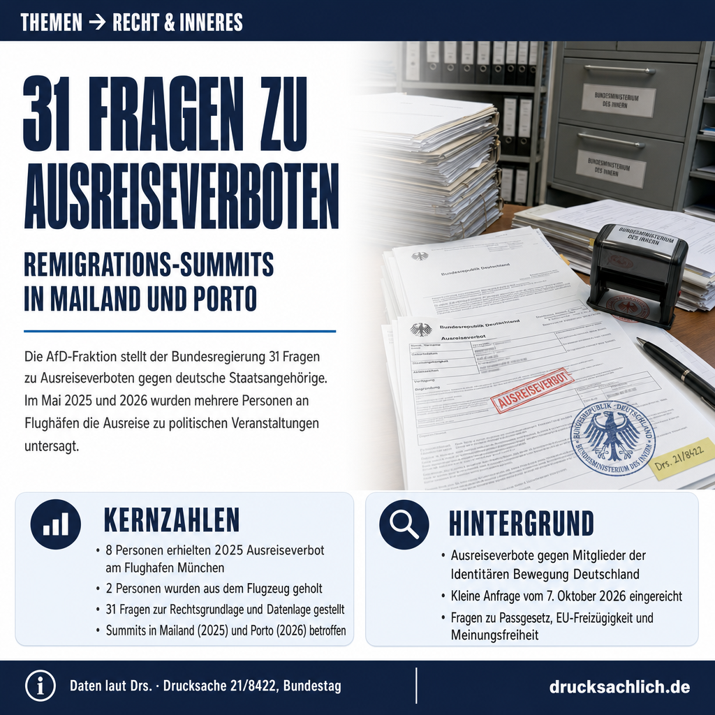 Ausreiseverbote Remigrations-Summit: 31 Fragen an Bund